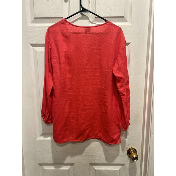 Saks‎ Fifth Avenue 100% Linen Top Tunic Pink V-Neck Coastal Beach Medium - Picture 4 of 8